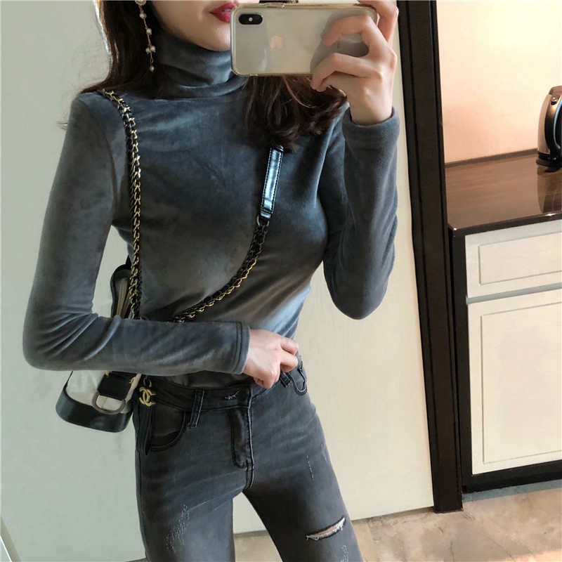  Kaos  T Shirt Model Longgar Lengan Panjang Kerah  Tinggi  