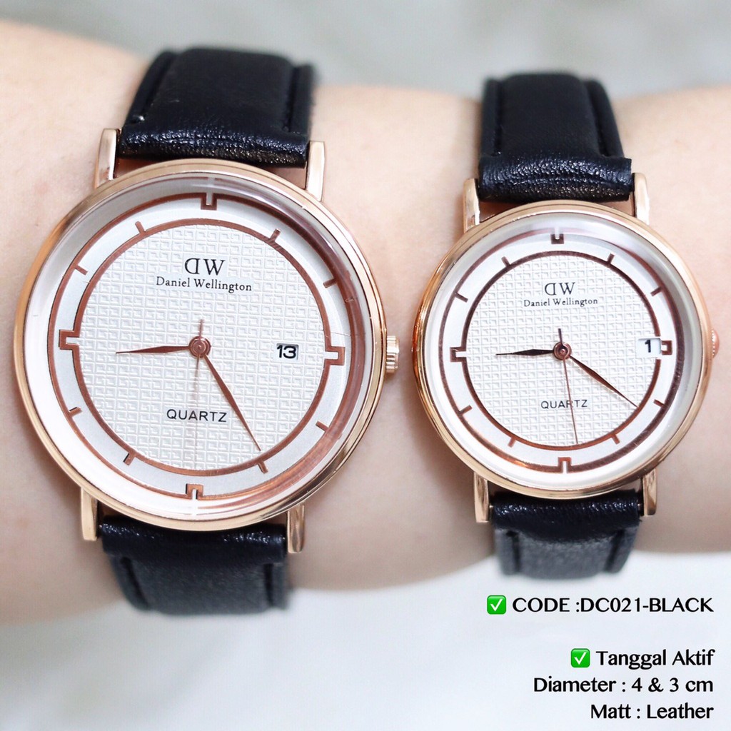 Jam tangan couple tanggal aktif tali kulit leather harga satuan grosir DC021