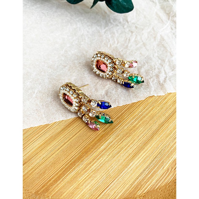 LRC Anting Tusuk Fashion Color Alloy Studded Tassel Earrings F91333