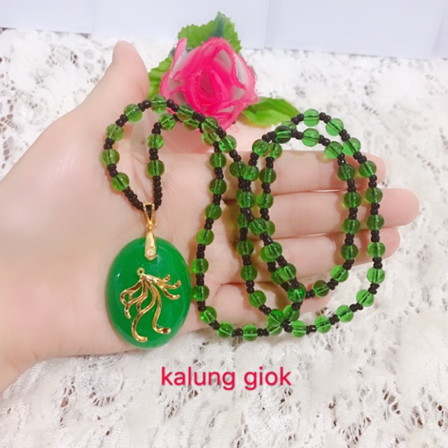 kalung giok asli liontin giok lapis emas