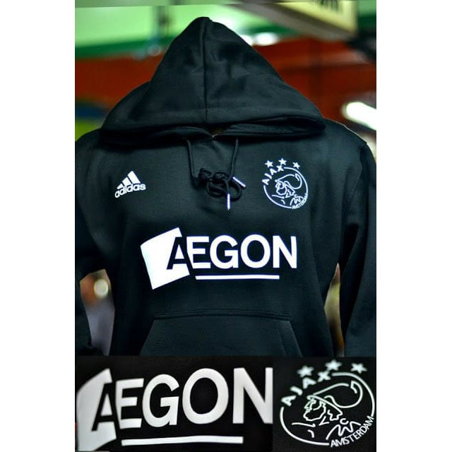 JAKET HOODIE AJAX AMSTERDAM HITAM OBLONG KATUN FLEECE