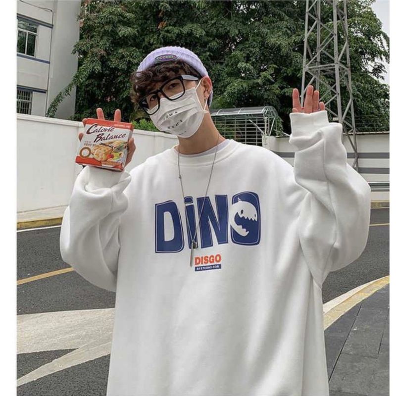 (S - 6XL) Sweater DINO DINOSAUR DISGO Crewneck Bigsize Jumbo Unisex Sweatshirt Oversize Korean Harajuku Urban Style Cute Ulzzang