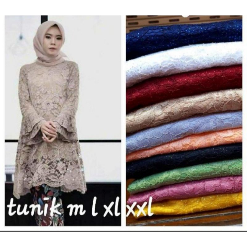 Blus Tunik Brokat satu Set Atas Bawah