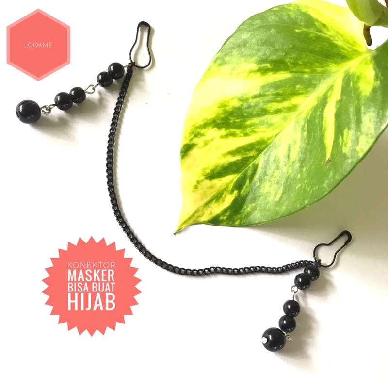 KONEKTOR RANTAI HITAM MUTIARA GANTUNG/konektor masker hijab/pengait masker/strap masker 2in1/strap m