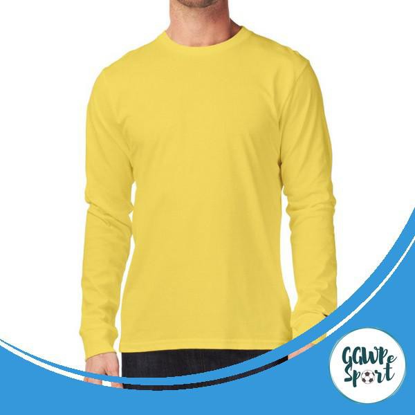 KAOS POLOS LENGAN PANJANG COTTON COMBED 30s KATUN PRIA LONGSLEEVE WARNA KUNING KUALITAS TERBAIK