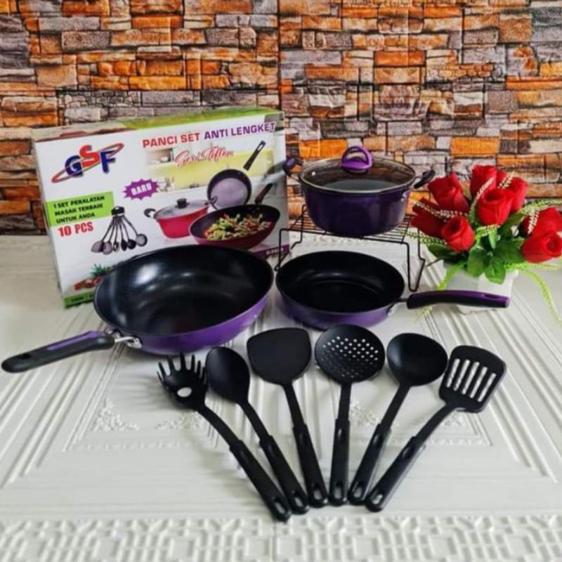 PANCI SET SERI TEFLON ANTI LENGKET GSF G-2629 PANCI SET GSF DENGAN SPATULA