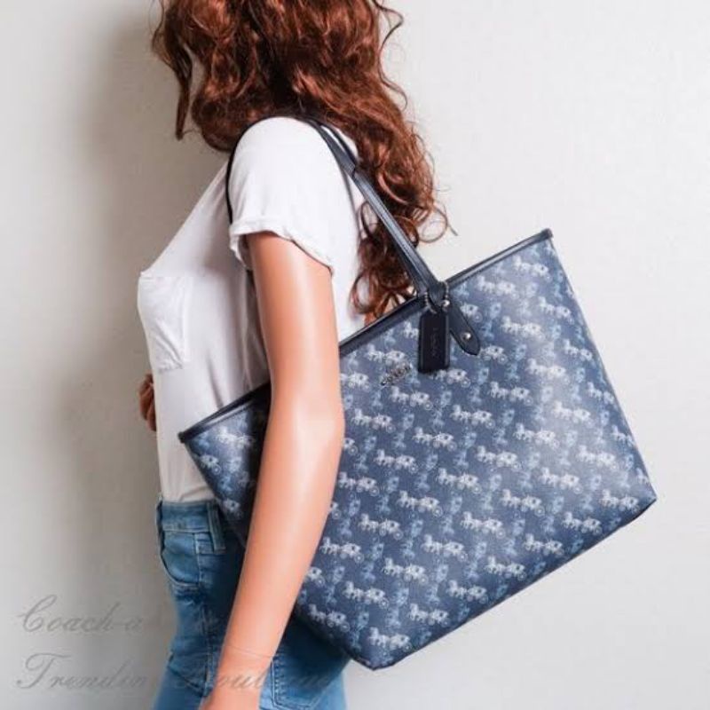 Coach Reversible City Zip Tote In Signature Canvas Blue
