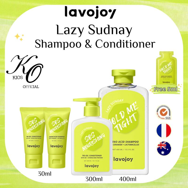 LVJ Lavojoy Hold Me Tight Shampoo Lazy Sunday 400ml | SOS Nourishing Conditioner 300ml &amp; 30ml | Hair Care | Perawatan Rambut