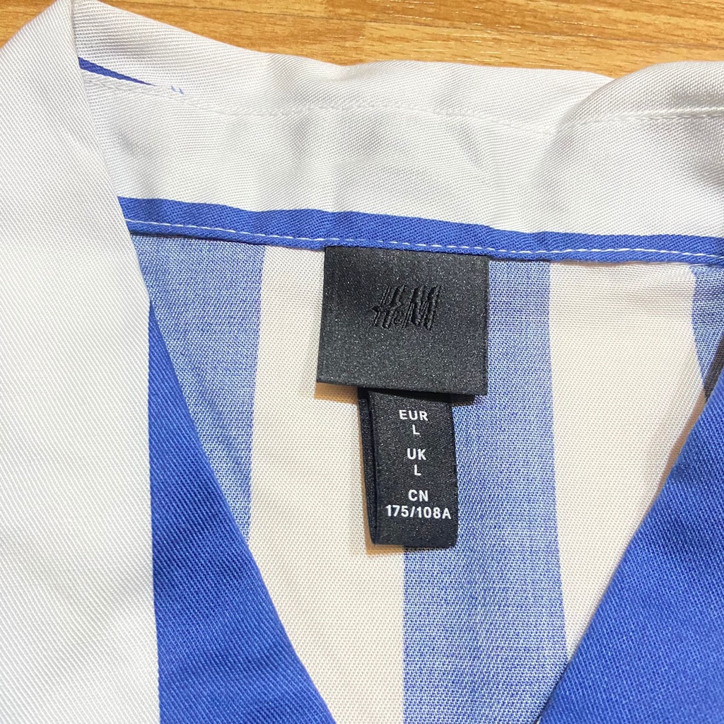 H&amp;M Kemeja Pria Lyocell Formal Kasual Garis Biru Striped Shirt Original