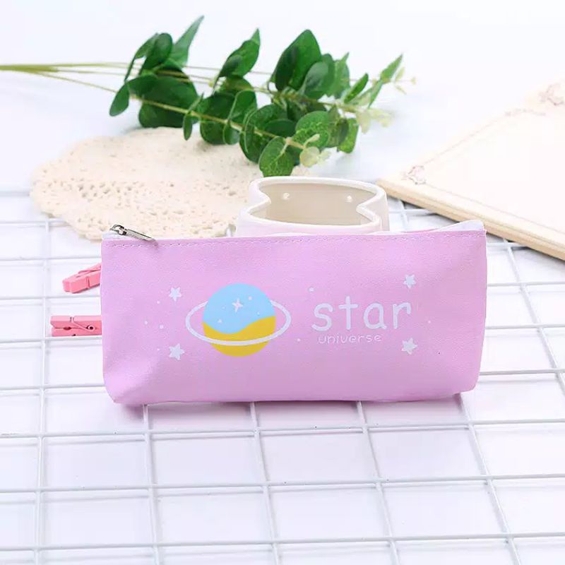 MYUME.STORE||KOTAK PENSIL MOTIF STAR UNIVERSE LUCU UNIK / TEMPAT PENSIL / KOTAK PULPEN PP102-Pink