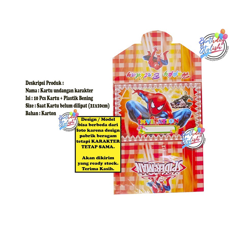 Kartu Undangan Spiderman Ultah/ Undangan Spiderman Ulang Tahun Anak/ Undangan Karakter Lipat 3