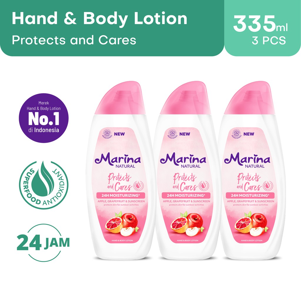 Marina Hand & Body Lotion Natural - Protects & Cares [335 mL / 3 pcs]