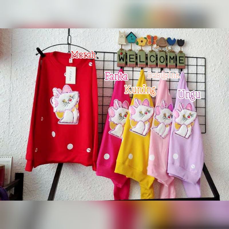 [4-9T] Sweater anak cewek import 4-9 tahun kerah mutiara import / baju atasan kaos sweater anak cewek usap import motif beruang teddy bear aplikasi bordir kerah mutiara