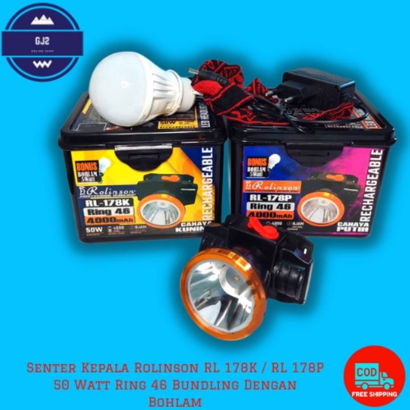 COD Rolinson RL 178K - RL 178P Senter Kepala Led Super Terang 50Watt I Headlamp Outdoor Waterproonus Bf 50W Boholam 5 Watt