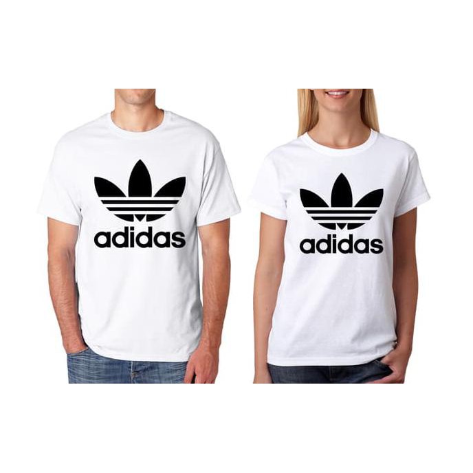 FASHION WANITA  TUMBLR TEE COUPLE ADIDAS BASIC WARNA PUTIH {PRODUK TERBARU}