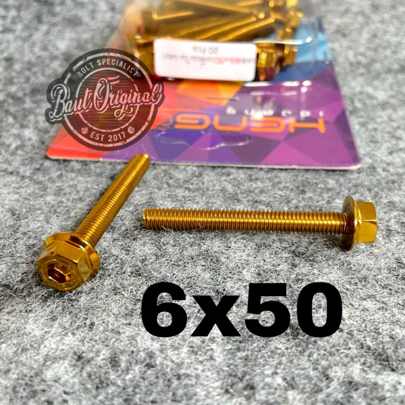 baut probolt 2kunci 2 kunci stainless 6x50 drat 10 panjang 5 cm original heng thailand gold