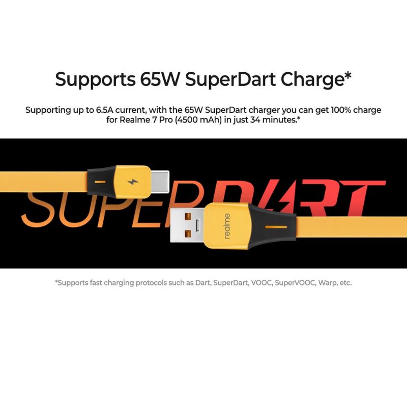 SuperDart Kabel Data Realme Type C Support 65W Super Dart Vooc Realme X/ XT/ 7 Pro/ 8 Pro/ GT/ X50/ X2 Pro/X3/ 5 Pro C53 C55