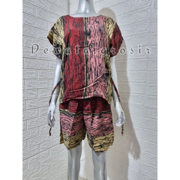 BAJU WANITA PIYAMA BAJU TIDUR SETELAN ONE SET BABYDOLL RAYON SUPER KOPI BALI ROBUSTA TERLARIS-Fiber Pink Pendek