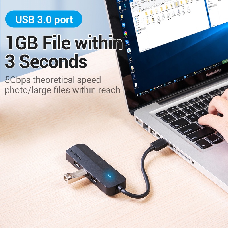 Vention USB Hub Splitter Usb 3.0 3 Port with Sound Card Kecepatan Tinggi 5gbps Dengan Power Supply Untuk Laptop Pc