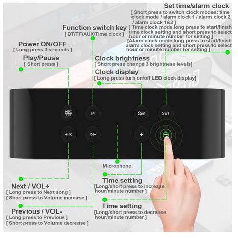 Bt501 Speaker Subwoofer Wireless Bluetooth Portable dengan Jam Alarm LED AEC