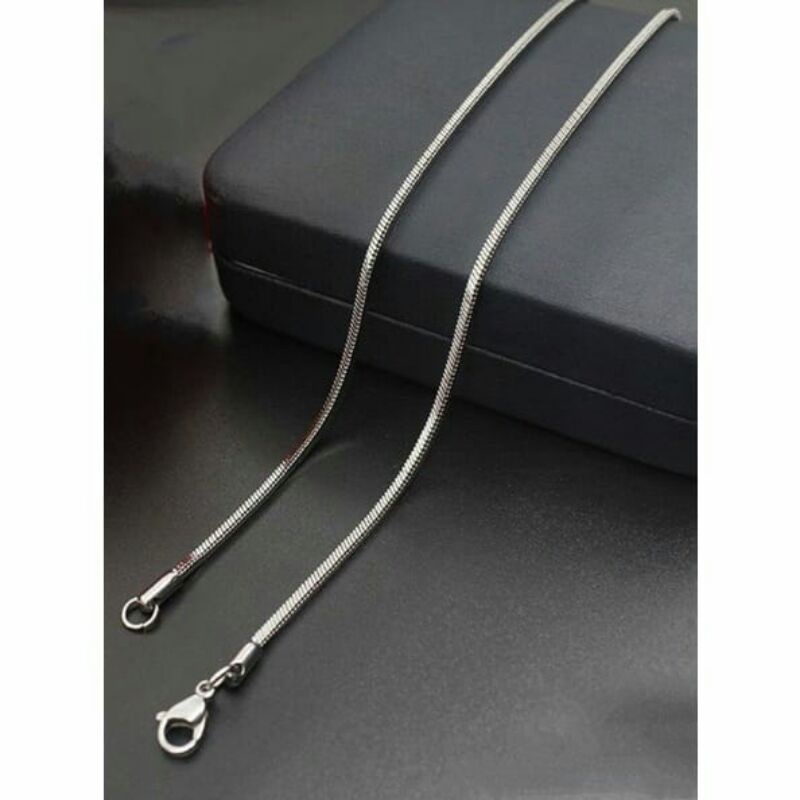 Kalung Pria model Kotak Titanium Anti Karat Anti Luntur Silver &amp; Gold