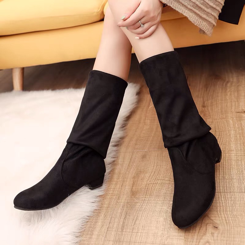 Sepatu boots suede selutut untuk musim dingin Winter knee boots women