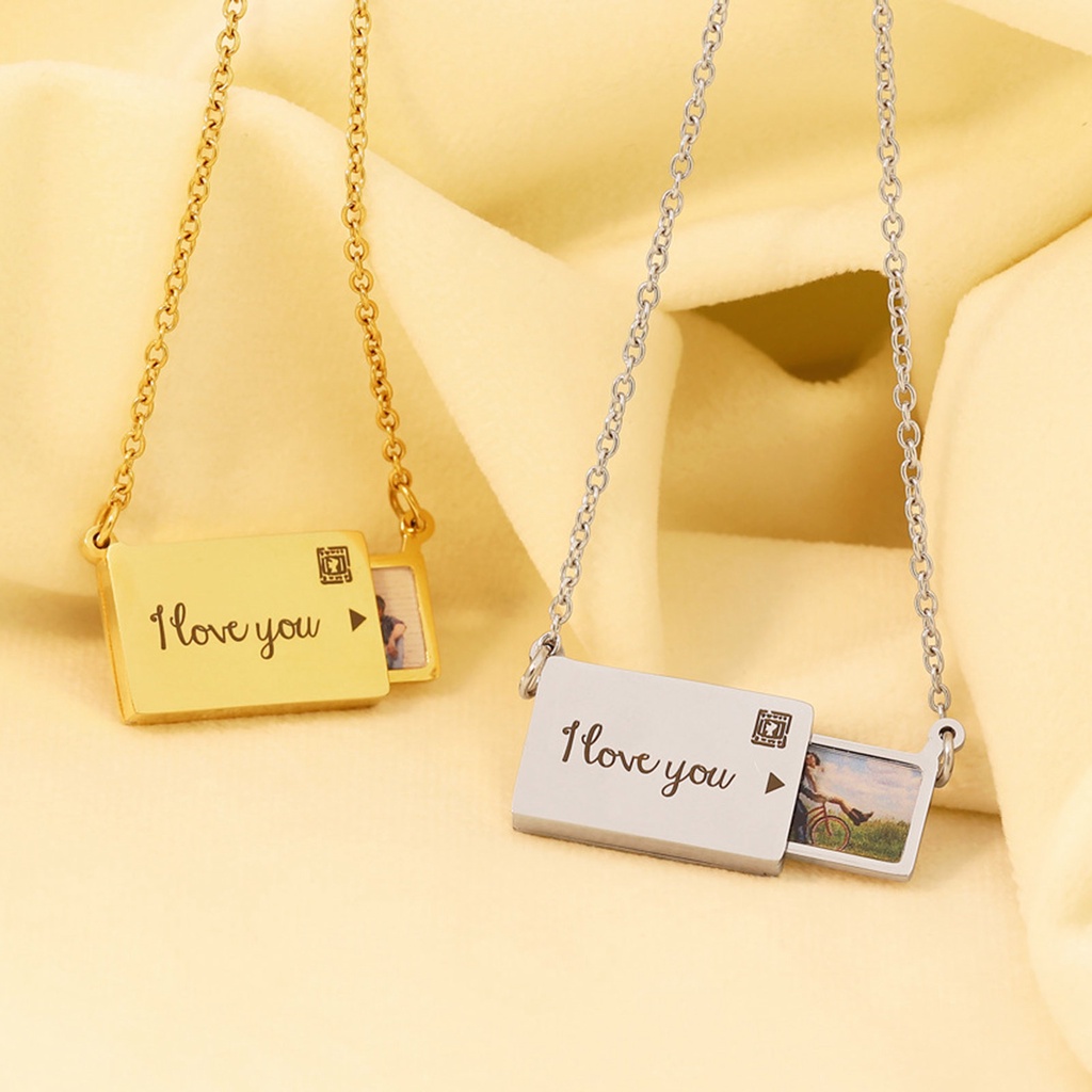 Hu Hu Hu Hu Hu Alat Bantu Pasang Kacamata♡ Kalung Rantai Liontin Amplop Foto Electroplating Adjustable Untuk Wanita