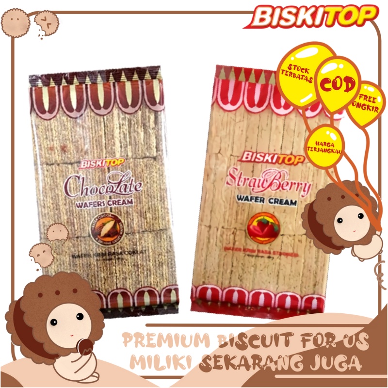 

BISKITOP - WAFER CREAM 12 300gr Biskuit Anak Dewasa Enak Renyah Biscuit Rasa Coklat Strawberry Lezat