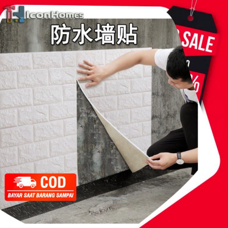 Wallpaper Dinding 3D Foam Motif Batu Bata Ukuran 77 x 70 CM Dekorasi Dinding Kamar Rumah Murah Walpa