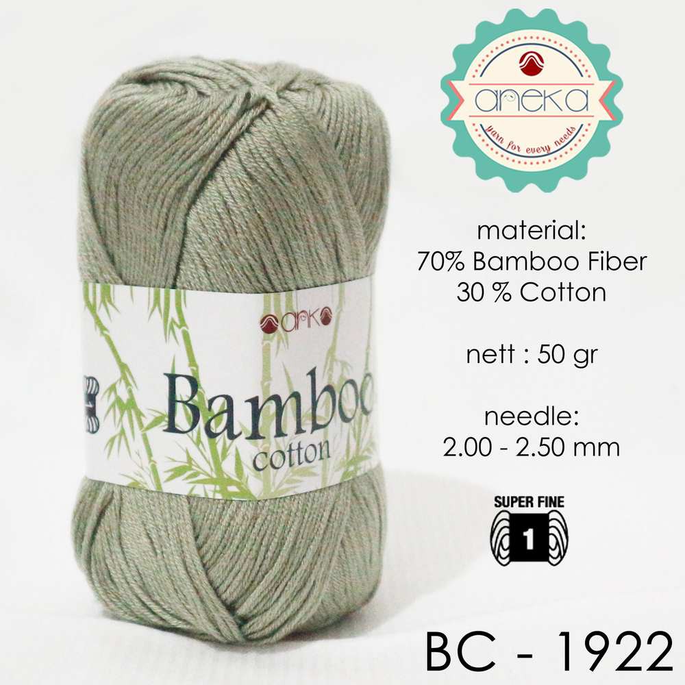 Benang Rajut Katun Bambu / Bamboo Cotton Yarn 2 - 1922 Hijau Semen