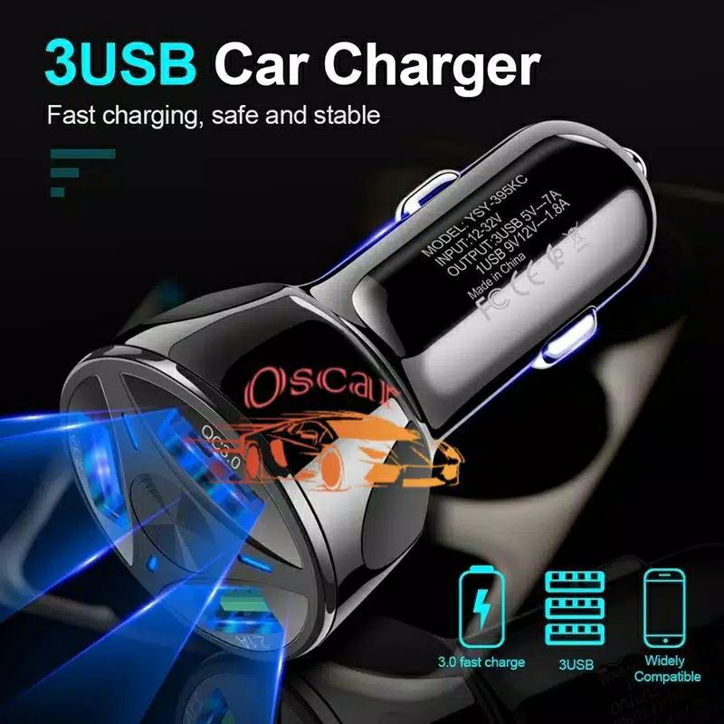 CAR CHARGER MOTOR MOBIL 3USB LED