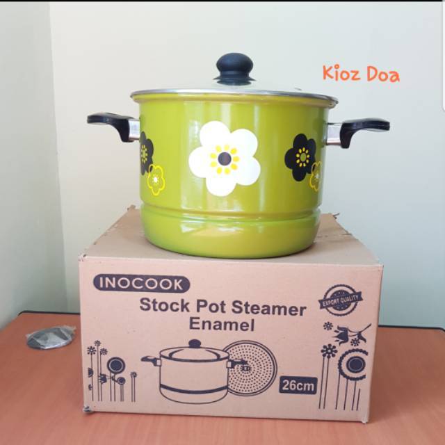 Stock Pot Steamer Enamel 26 cm / Panci Kukus Steamer 26 cm / Panci Kukus