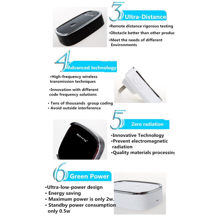 Bel Pintu Rumah Wireless Doorbells Waterproof 36 Nada Berkualitas Desain Minimalis / Bel Pintu Rumah Tanpa Kabel Murah Ting Tung Energi Baterai Anti Air Apartemen Bell / Bel Pagar Rumah Pencet Bunyi Keras Jarak Jauh 2 Receiver