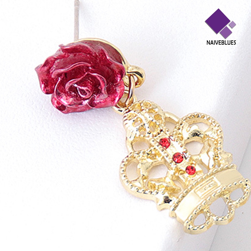 Naiveblue 1 Pasang Anting Tusuk Gantung Bahan Alloy Desain Mawar Gaya Retro Untuk Wanita