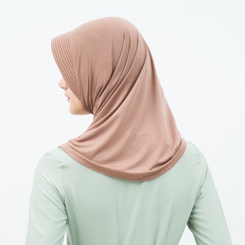Hijab Bergo Sport Instant Jilbab Olahraga Jersey lycra premium-Khaki