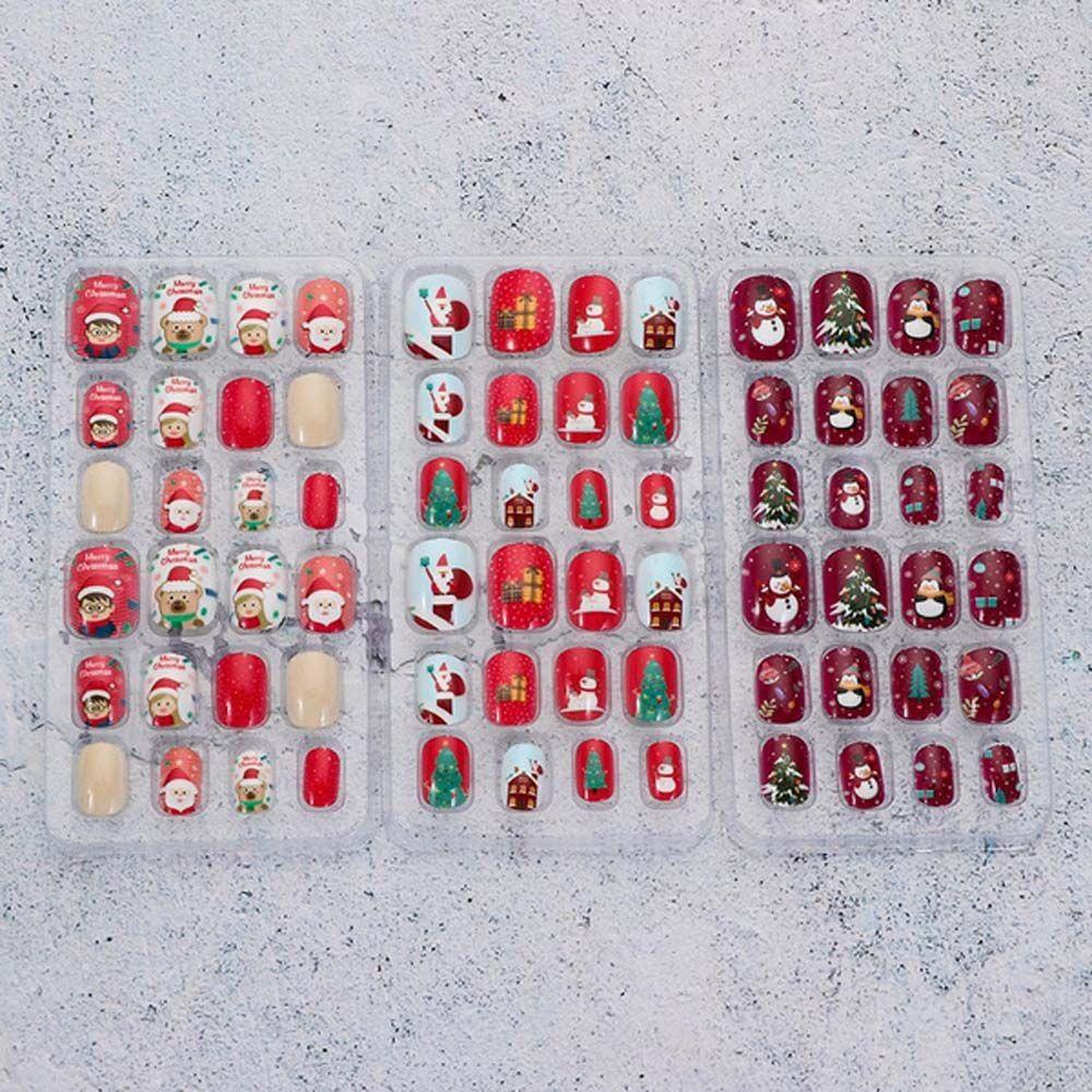 AUGUSTINA Kuku Palsu Seri Natal Agustina 24PCS Anak Wearable Acrylic Artificial Nail Kids Fake Nail