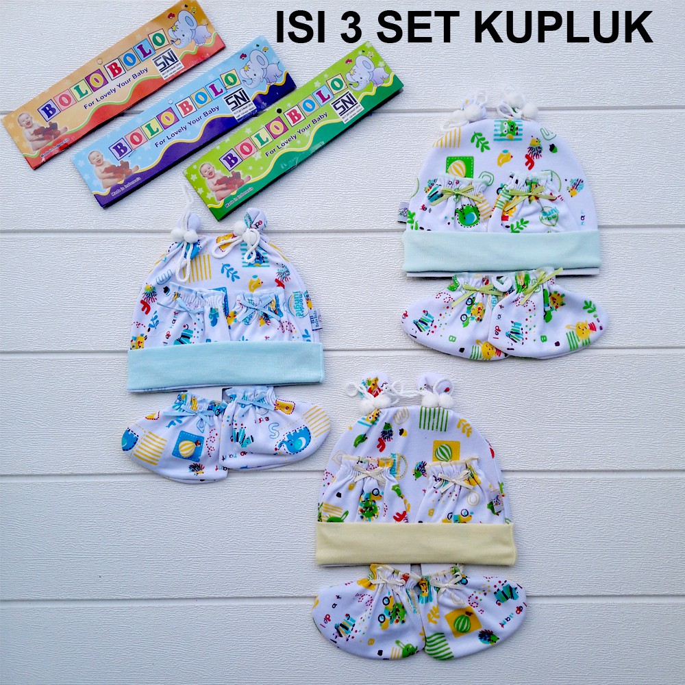 3 PCS Kupluk Bayi 3 Pasang Sarung Tangan Bayi 3 Pasang Sarung Kaki Set Komplit Newborn DNW BABY