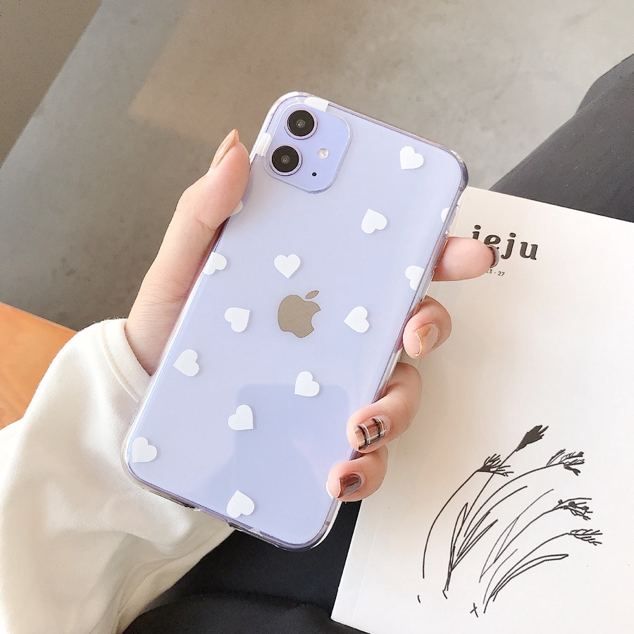 Soft Case TPU Bening Ultra Tipis Motif Kartun Hati untuk iPhone 6 6S 7 8 Plus x XR 11pro Max