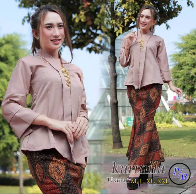 Real pict!!! kebaya kutubaru floy balotelli polos mix rok duyung / abu / dusty / mocca / gold /putih