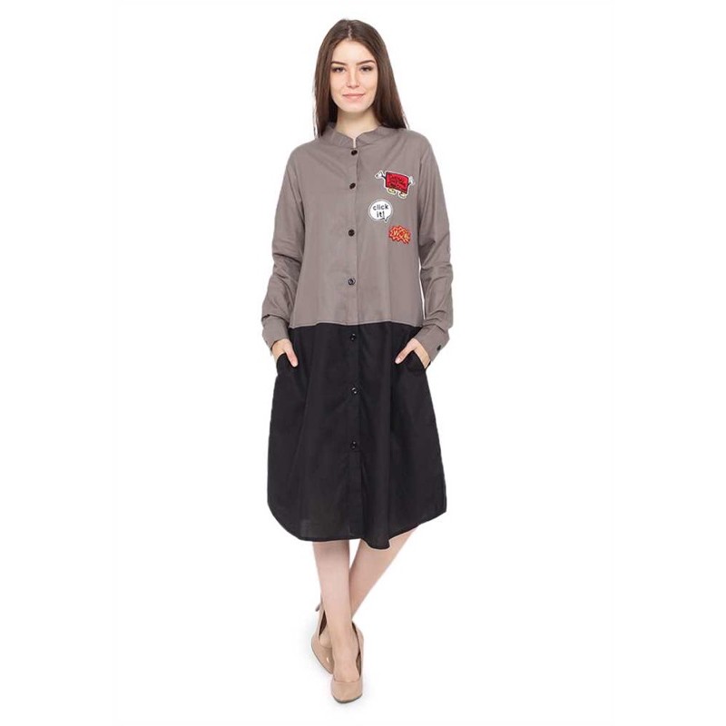 Dress blezer jaket Wanita Casual Unik Emblem / Motif emblem abu kom/ Korea (Termurah)