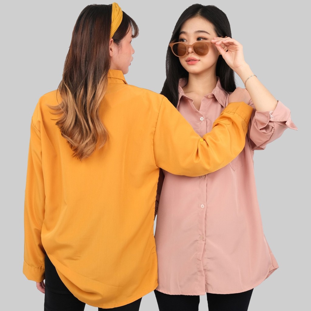 Monellina 0064 Kemeja Oversize Wanita Lengan Panjang Polos-1