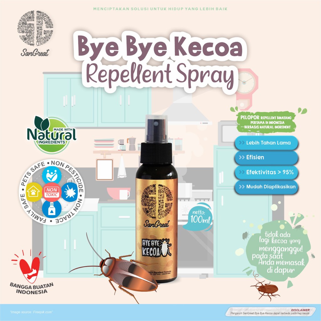 Cairan pengusir kecoak spray Anti kecoa SanGreat Bye Bye Kecoa repellent 100 ml untuk kecoak kecil maupun besar untuk di dapur, kamar mandi, mobil dan tempat lainnya