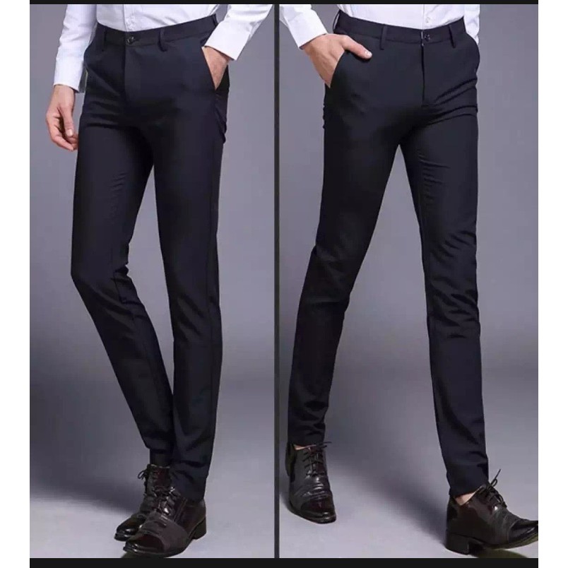 CELANA BAHAN SLIMFIT PRIA RESMI KANTOR KERJA WARNA HITAM HIGH TWIST ORIGINAL NIKAYU