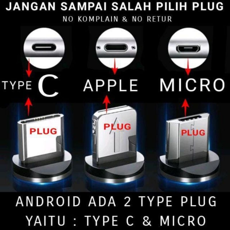 Kabel Data Magnet Led/Lampu Charger Mirco Usb Magnetik Fast Charging Untuk Untuk IOS/Android