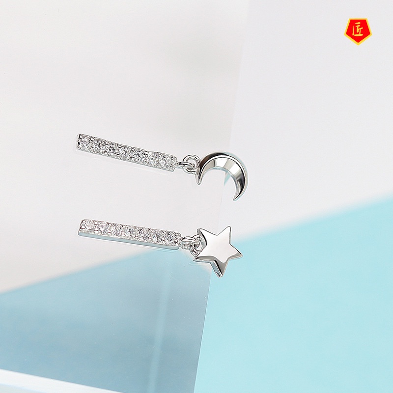 [Ready Stock]S925 Silver Small Star and Moon Ear Studs Simple Graceful