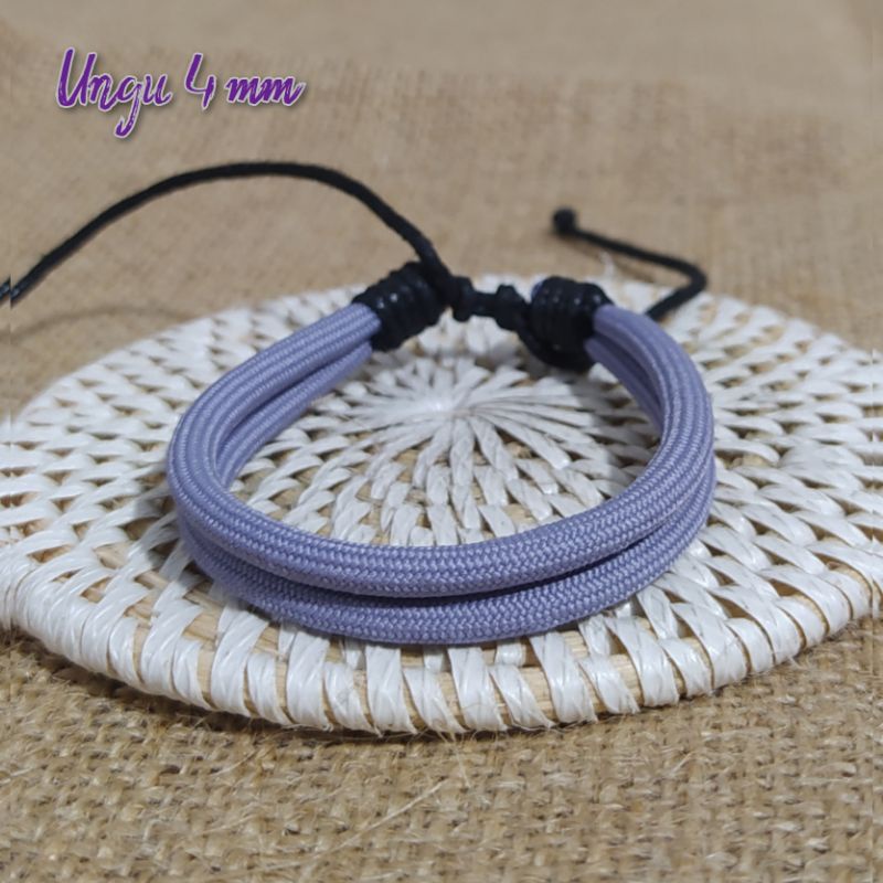 Gelang Prusik 2 Layer Paracord Bulat Hitam Polos