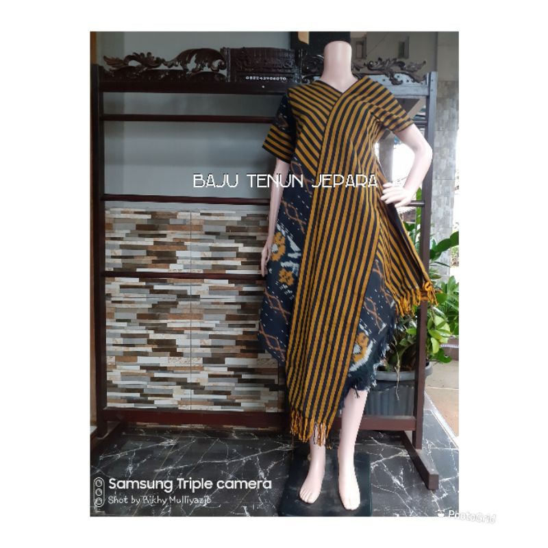 Dress tenun jepara selendang lurik dress tenun serong baju tenun etnik DTB38