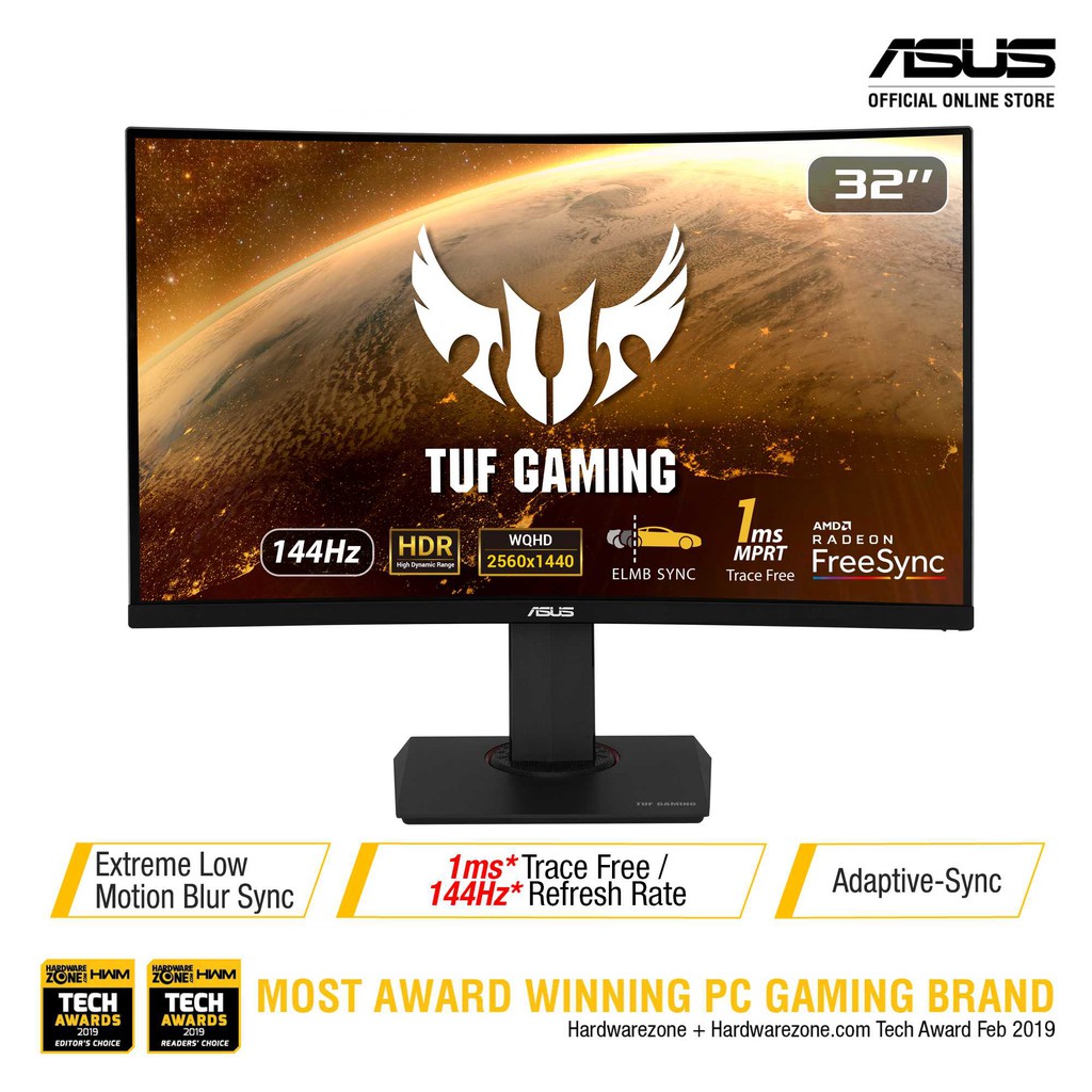 Asus Tuf Gaming Vg32vq Curved Hdr Gaming Monitor 32 Inch Wqhd 2560x1440 144hz Shopee Indonesia