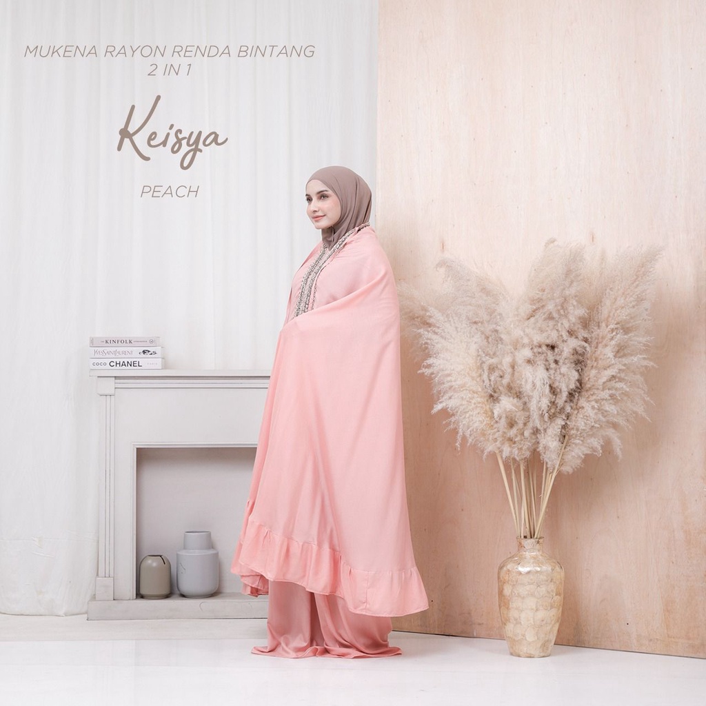 PUSAT MUKENA TASIK - MUKENA DEWASA JUMBO POLOS RAYON RENDA BINTANG 2 IN 1 KEISYA