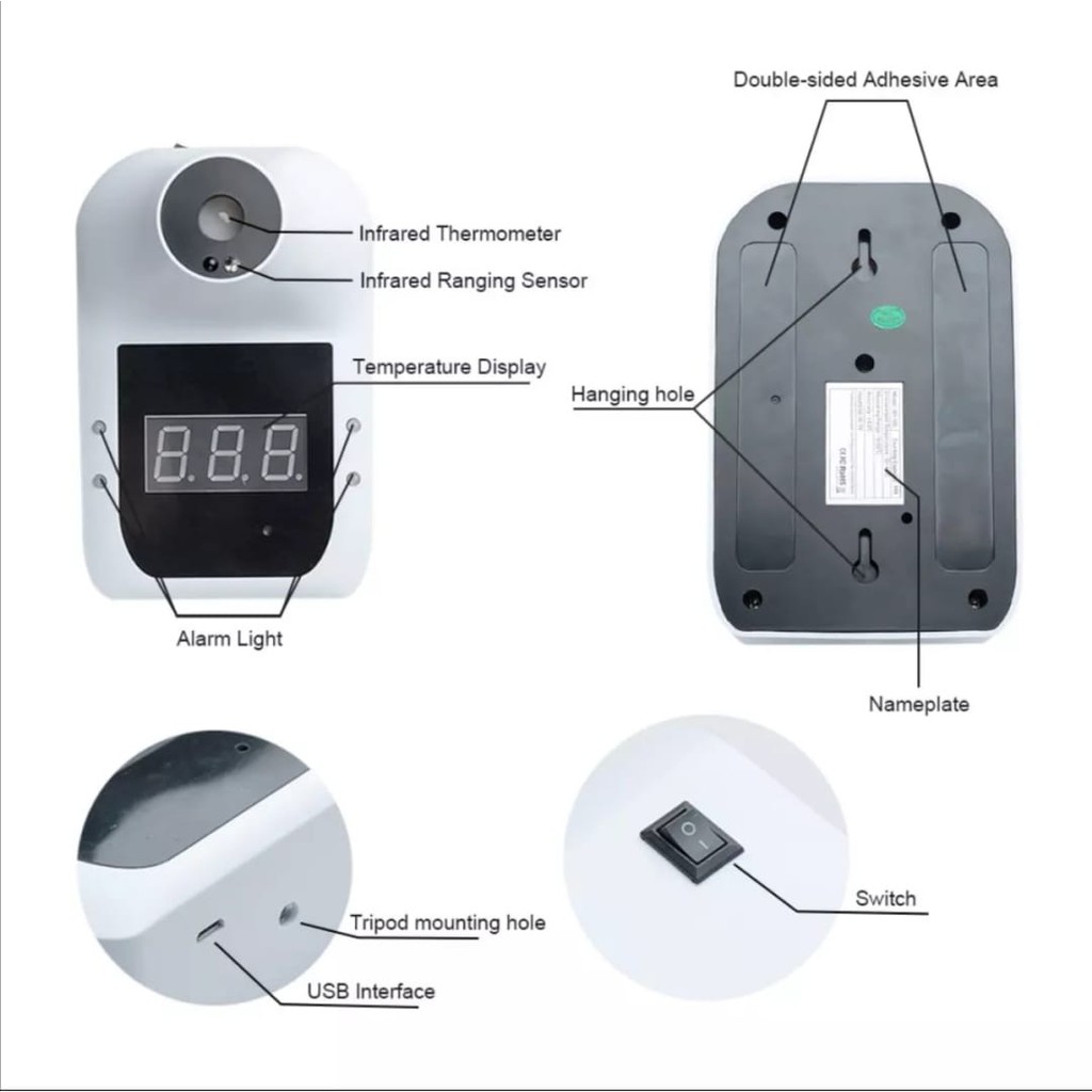 Termometer Infrared dinding Wall Mounted / Thermometer digital alarm